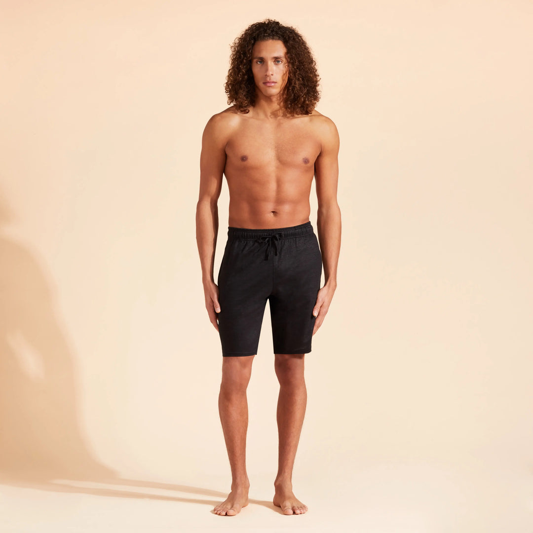 BERMUDA EN LIN BOLIDE UNI NOIR - BeachLife Concept