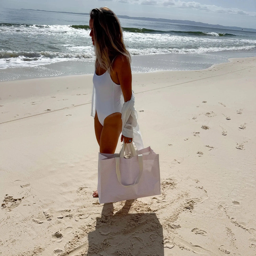 CARRYALL BEACH BAG - LAZY DAYS PINK STRIPE - BeachLife Concept