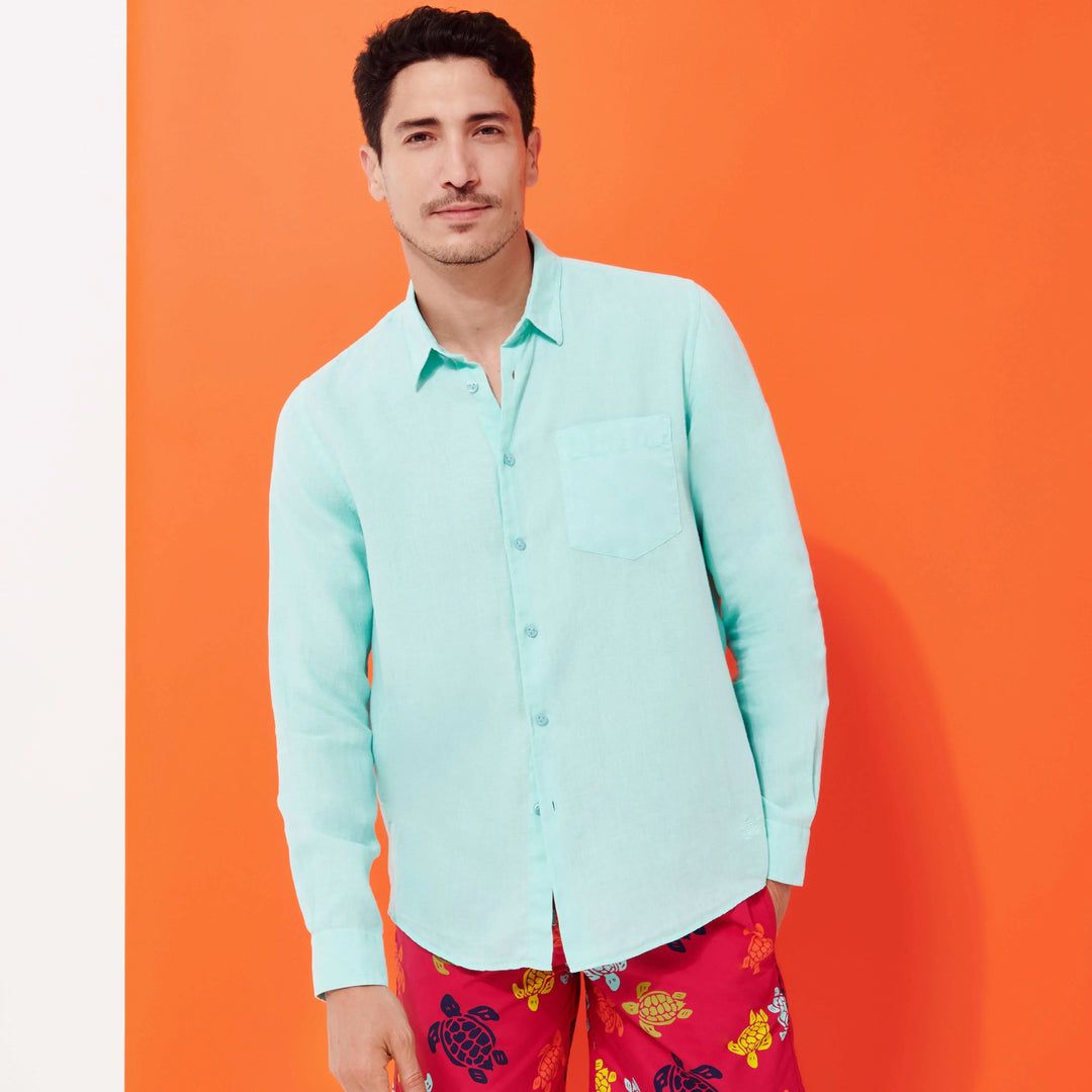CHEMISE EN LIN CAROUBIS UNIE LAGON - BeachLife Concept