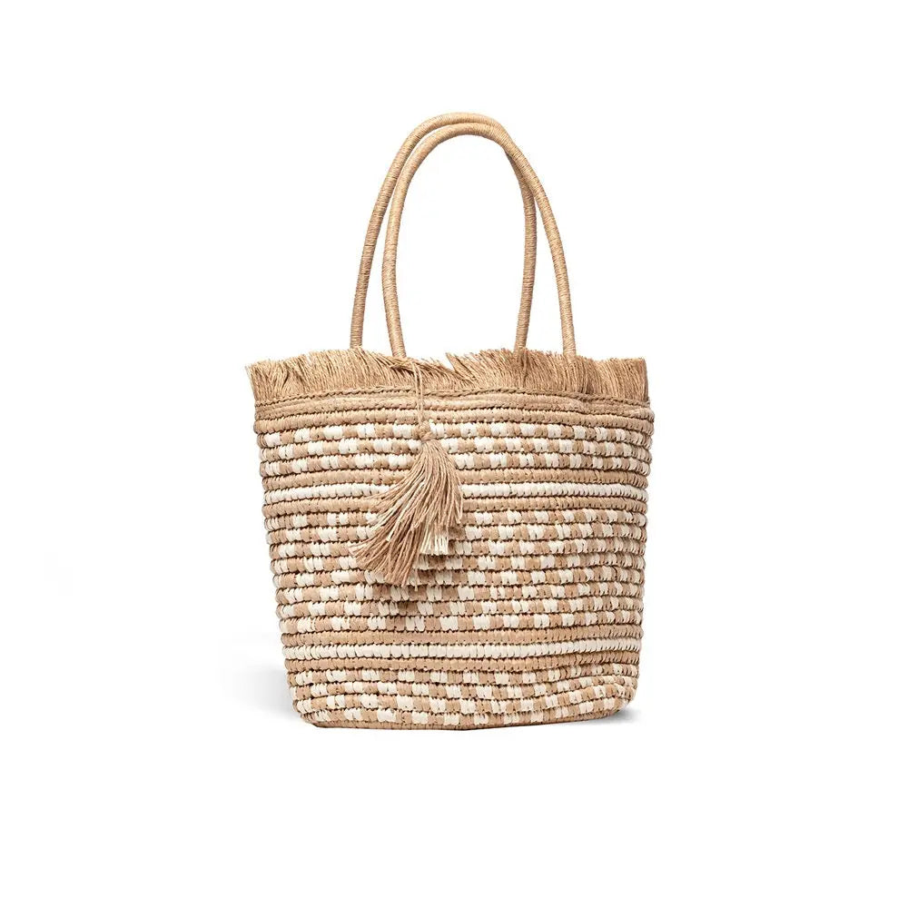 KAROLINA STRAW TOTE TOAST / WHITE - BeachLife Concept