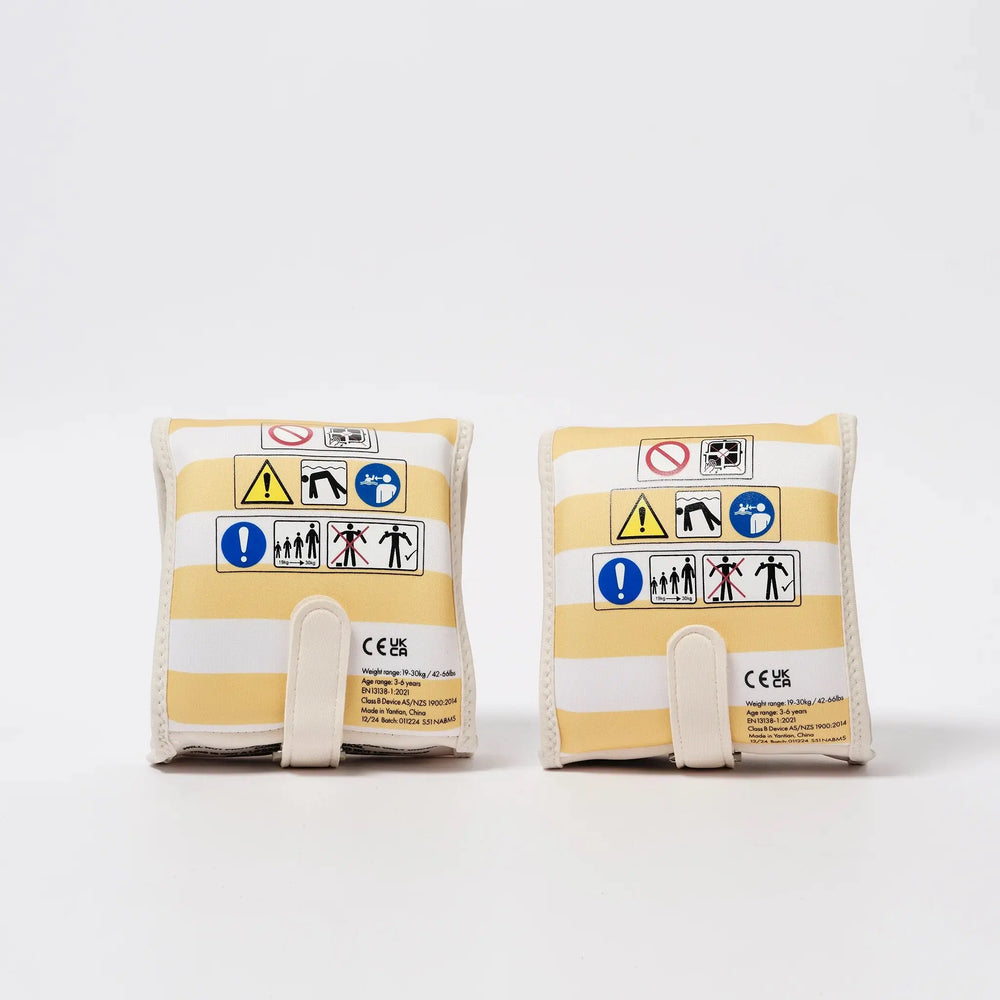 KIDS NEOPRENE ARM BANDS SAMMY THE SEAGULL MUSTARD STRIPE - BeachLife Concept