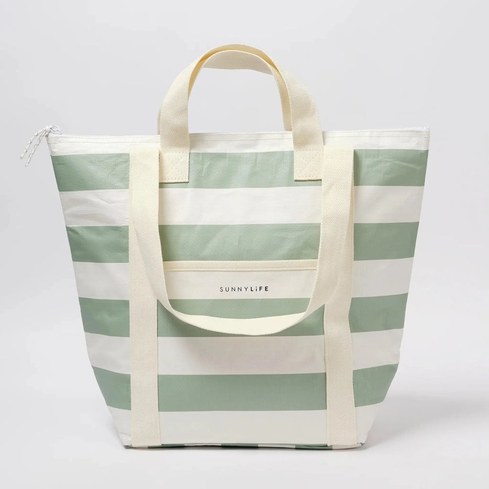 LIGHT COOLER TOTE - LA PALMA SAGE STRIPE - BeachLife Concept