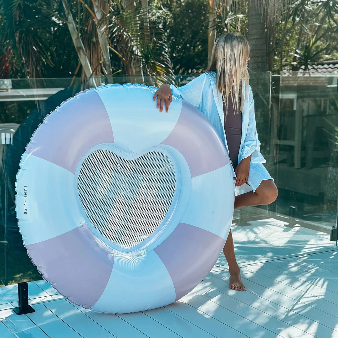 LUXE TUBE POOL RING STOLE MY HEART PINK STRIPE - BeachLife Concept