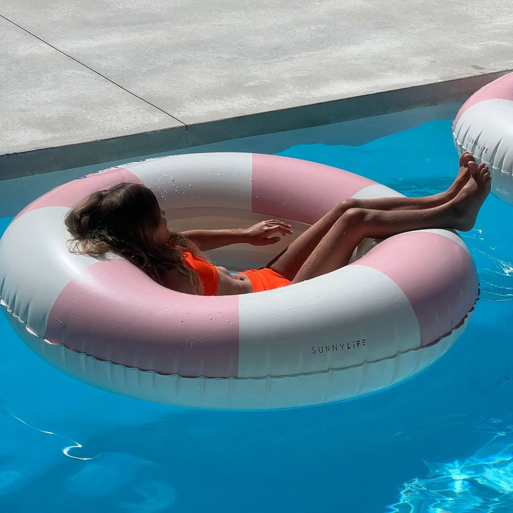 LUXE TUBE POOL RING STOLE MY HEART PINK STRIPE - BeachLife Concept