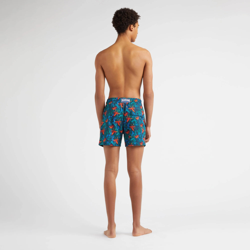 MAILLOT DE BAIN COURT STRETCH TROPICAL FLOWERS BLEU MARINE - BeachLife Concept