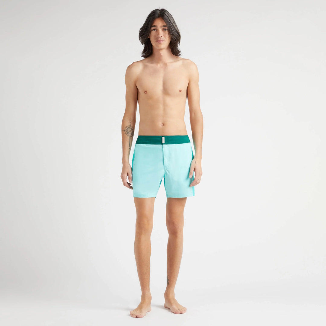 MAILLOT DE BAIN MERLE COURT STRETCH CEINTURE PLATE COLOR BLOCK LAGON - BeachLife Concept