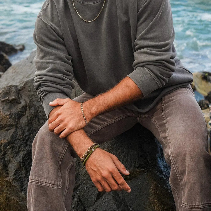 MEN'S COATED HEMATITE STRETCH BRACELET OLIVE - BeachLife Concept