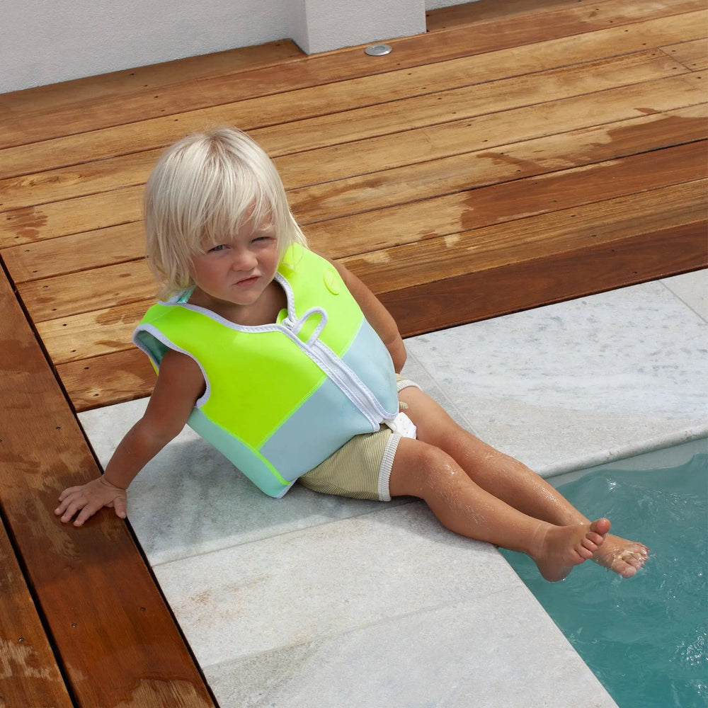 SWIM VEST 1-2 SALTY THE SHARK AQUA NEON YELLOW - BeachLife Concept