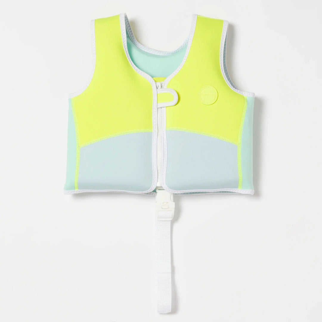 SWIM VEST 2-3 SALTY THE SHARK AQUA NEON YELLOW - BeachLife Concept