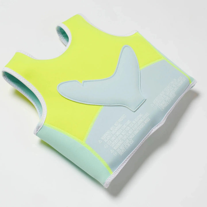 SWIM VEST 2-3 SALTY THE SHARK AQUA NEON YELLOW - BeachLife Concept