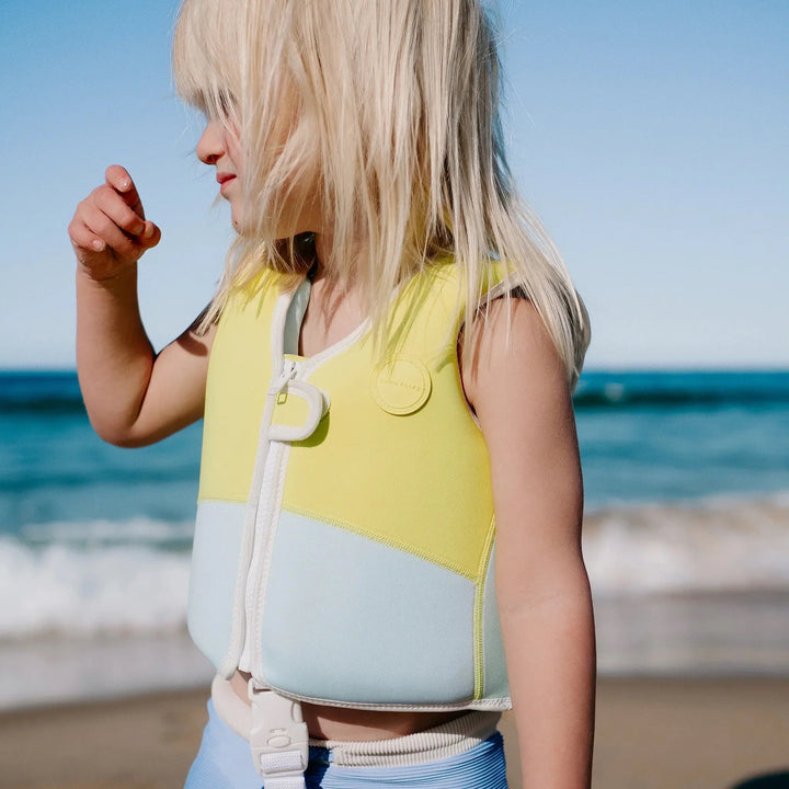SWIM VEST 2-3 SALTY THE SHARK AQUA NEON YELLOW - BeachLife Concept