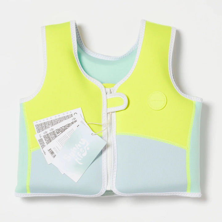 SWIM VEST 2-3 SALTY THE SHARK AQUA NEON YELLOW - BeachLife Concept