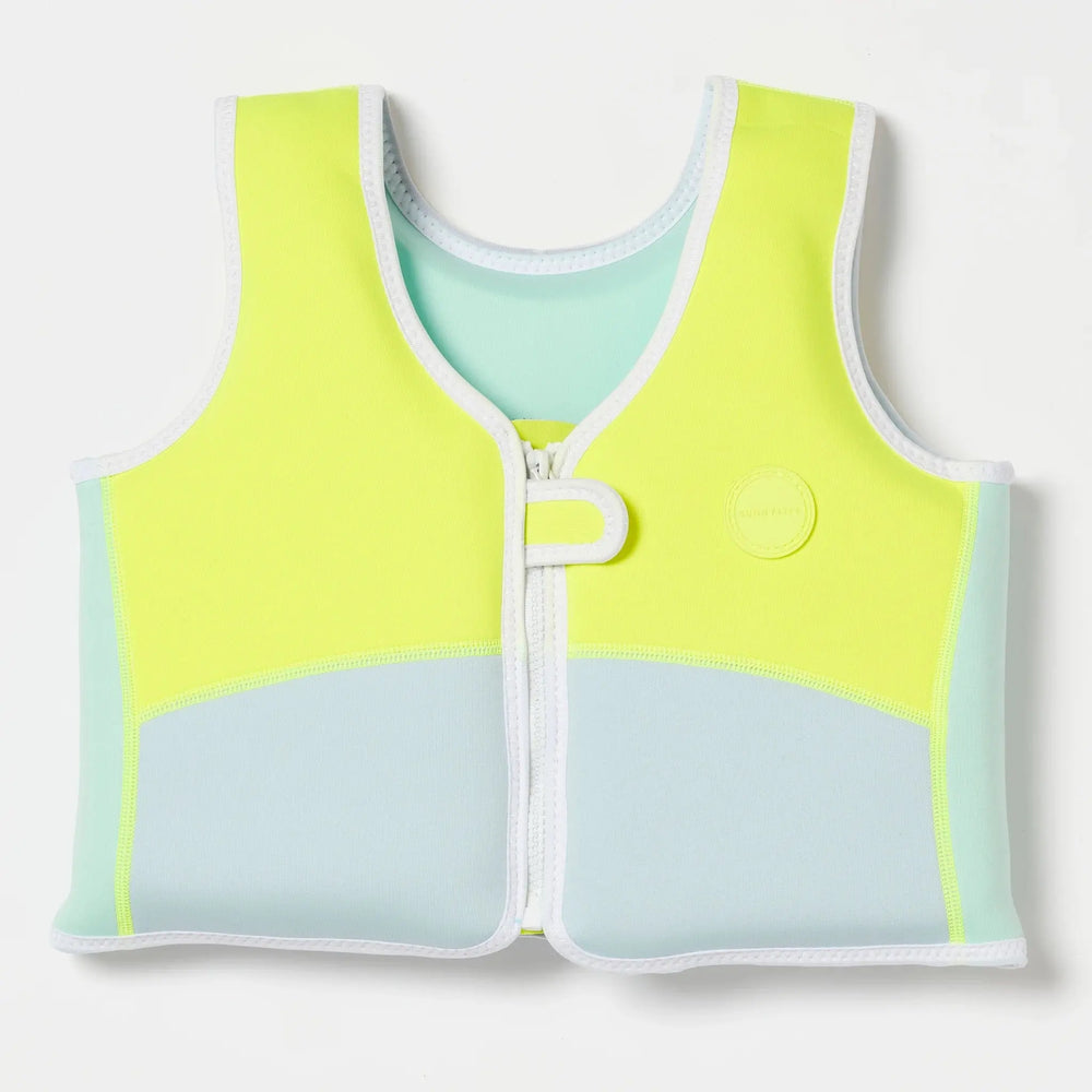 SWIM VEST 3-6 SALTY THE SHARK AQUA NEON YELLOW - BeachLife Concept