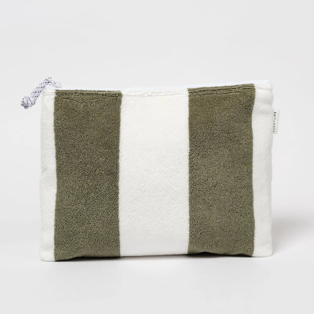 TERRY BEACH POUCH - THE VACAY OLIVE STRIPE - BeachLife Concept