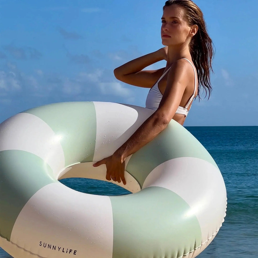 TUBE POOL RING THE VACAY SOFT OLIVE STRIPE - BeachLife Concept