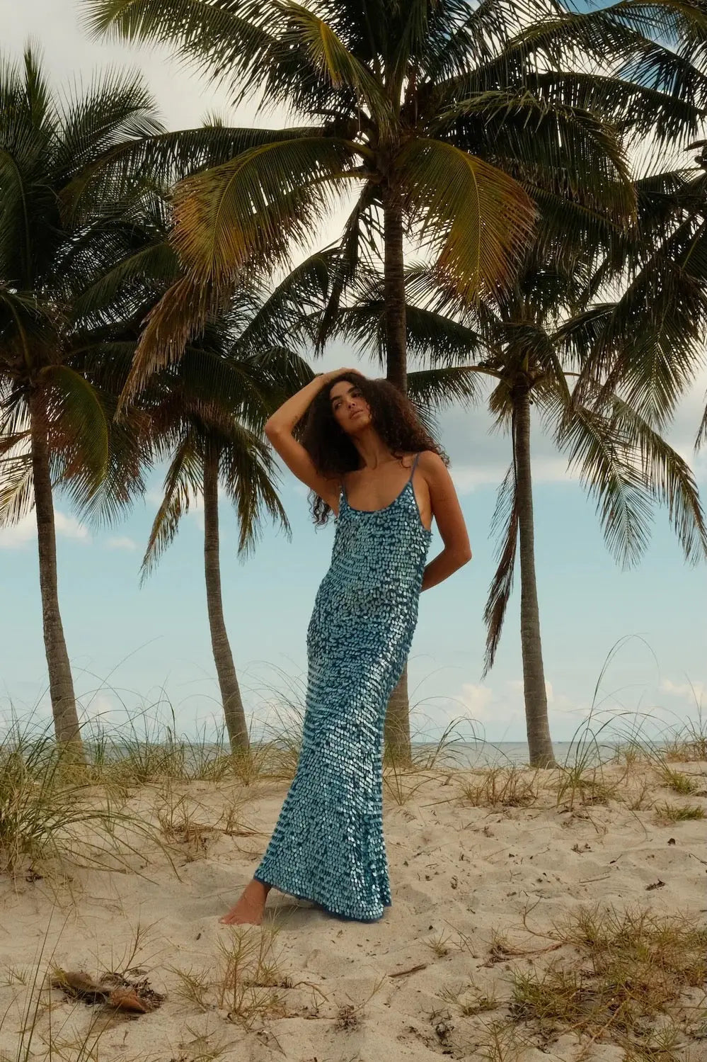 ARIEL SEQUIN SLIP DRESS AQUA PITUSA
