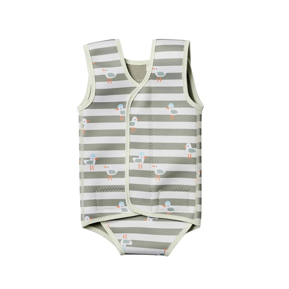 BABY WETSUIT SAMMY THE SEAGULL GREEN STRIPE SUNNYLIFE