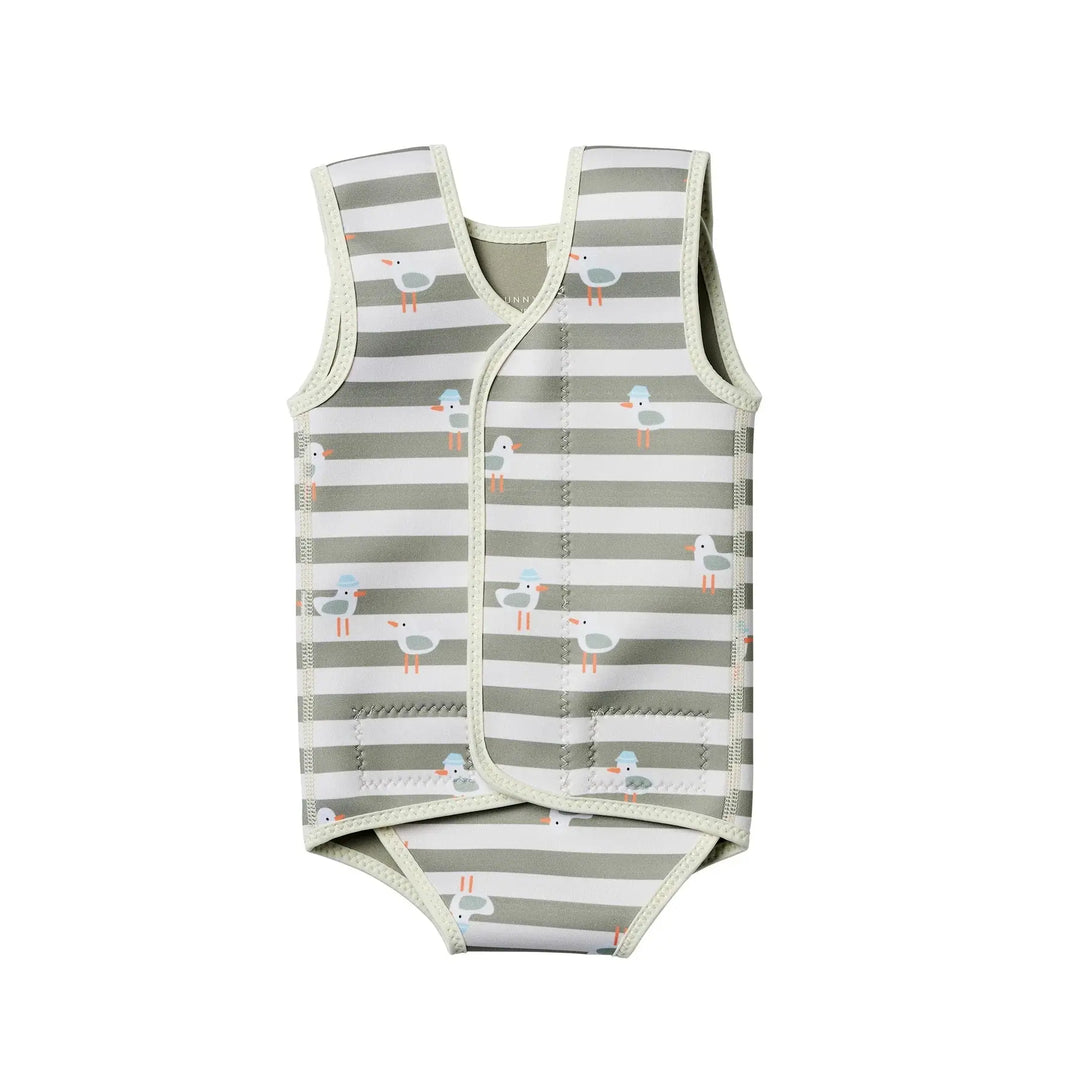 BABY WETSUIT SAMMY THE SEAGULL GREEN STRIPE SUNNYLIFE
