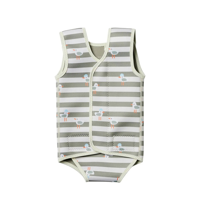 BABY WETSUIT SAMMY THE SEAGULL GREEN STRIPE SUNNYLIFE