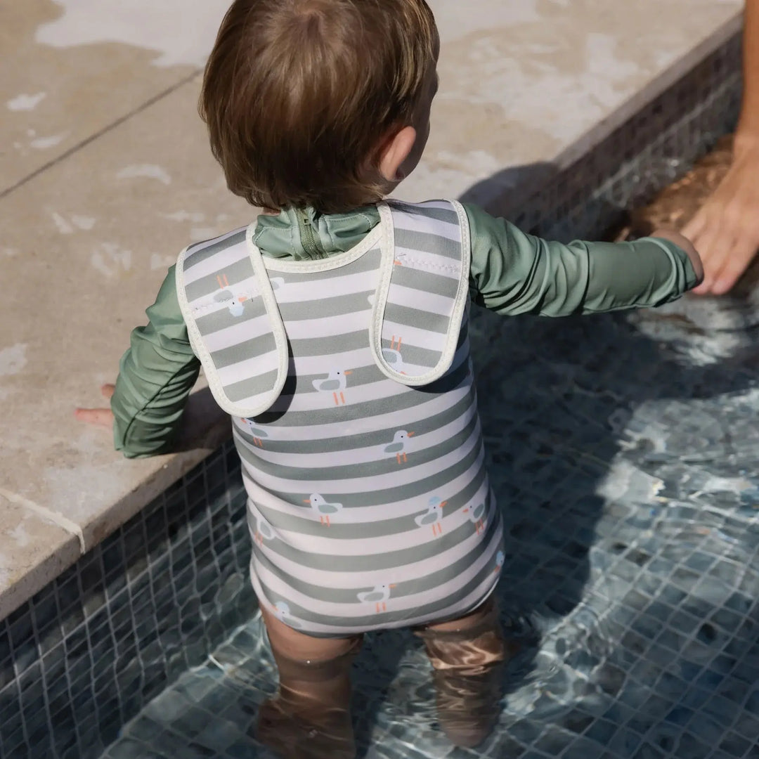 BABY WETSUIT SAMMY THE SEAGULL GREEN STRIPE SUNNYLIFE
