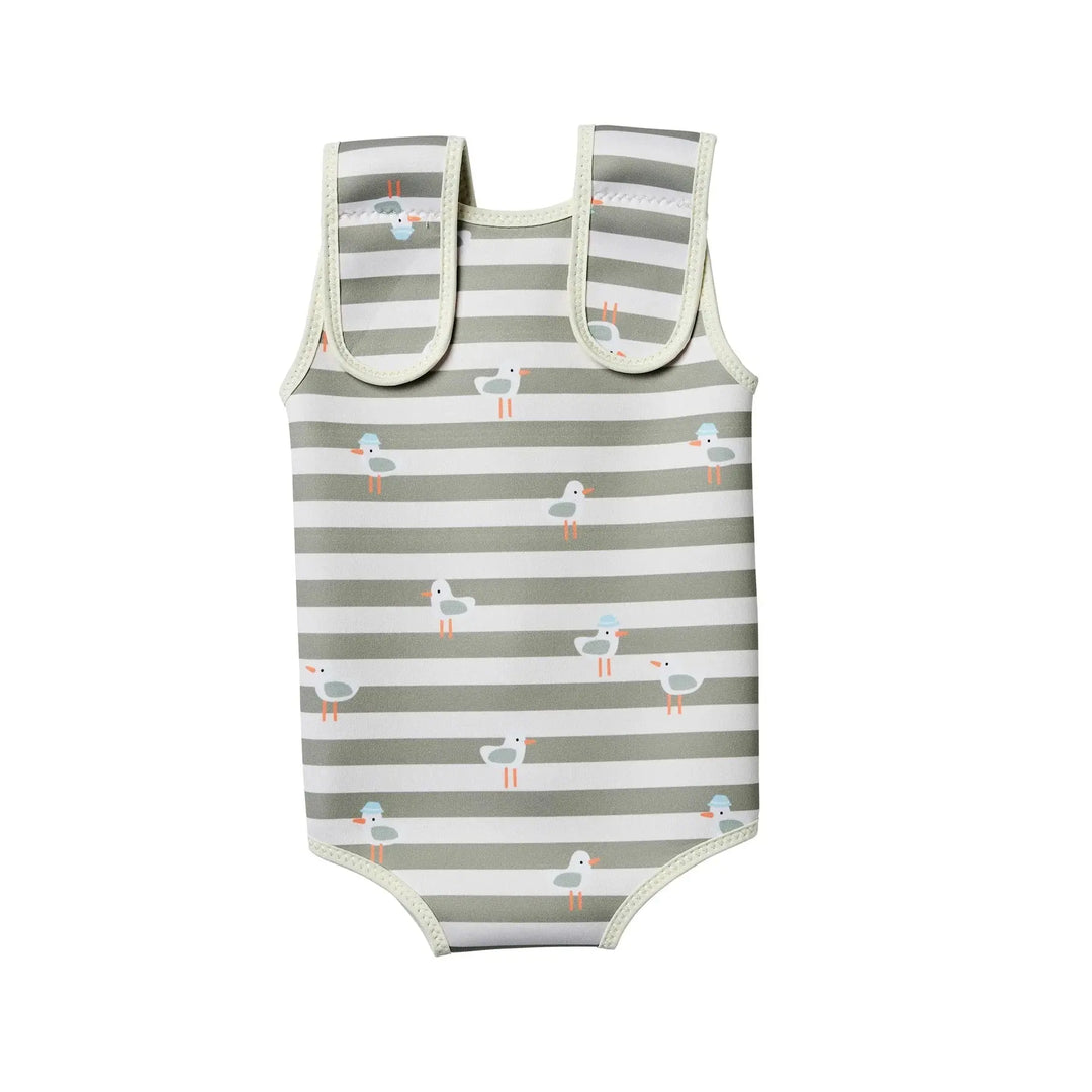 BABY WETSUIT SAMMY THE SEAGULL GREEN STRIPE SUNNYLIFE