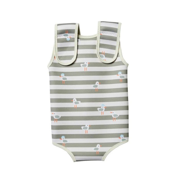BABY WETSUIT SAMMY THE SEAGULL GREEN STRIPE SUNNYLIFE