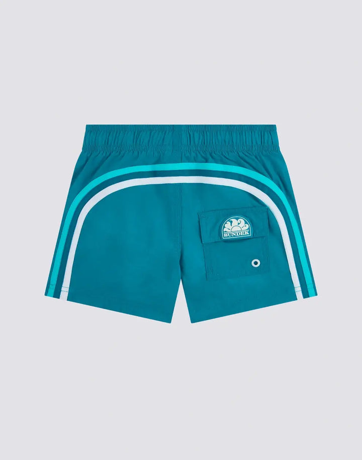 BOYS' SHORT SWIMSHORTS WITH ELASTICATED WAIST AND CRINKLED FABRIC SUNDEK