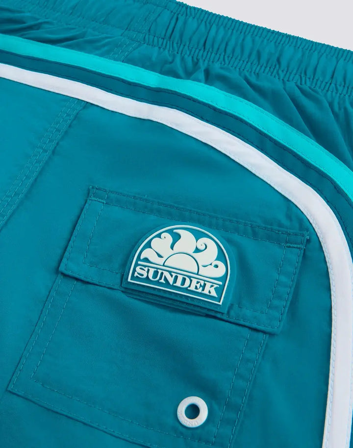 BOYS' SHORT SWIMSHORTS WITH ELASTICATED WAIST AND CRINKLED FABRIC SUNDEK