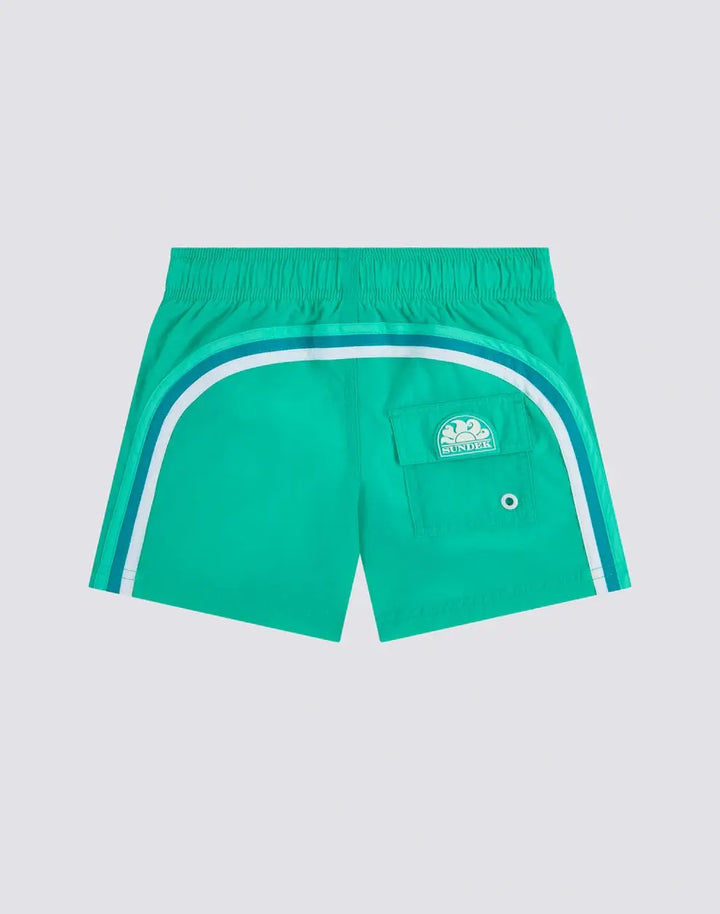BOYS' SHORT SWIMSHORTS WITH ELASTICATED WAIST AND CRINKLED FABRIC SUNDEK