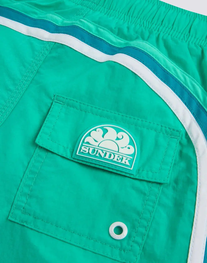 BOYS' SHORT SWIMSHORTS WITH ELASTICATED WAIST AND CRINKLED FABRIC SUNDEK