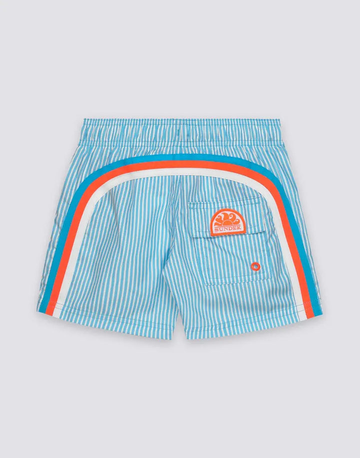 BOY'S REPREVE® ELASTIC WAIST SHORT SWIMSUIT WITH JUICY STRIPES PRINT SUNDEK