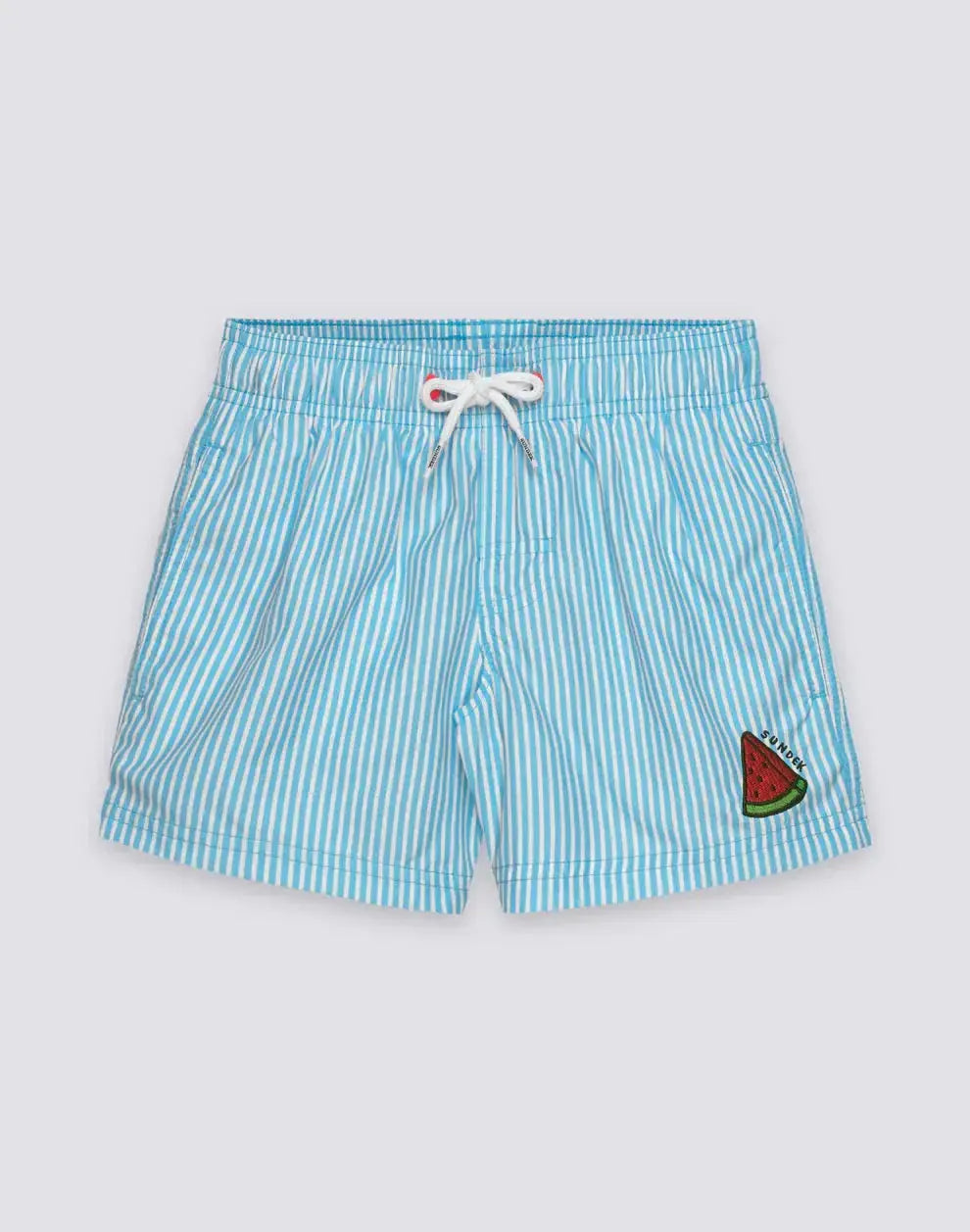 BOY'S REPREVE® ELASTIC WAIST SHORT SWIMSUIT WITH JUICY STRIPES PRINT SUNDEK