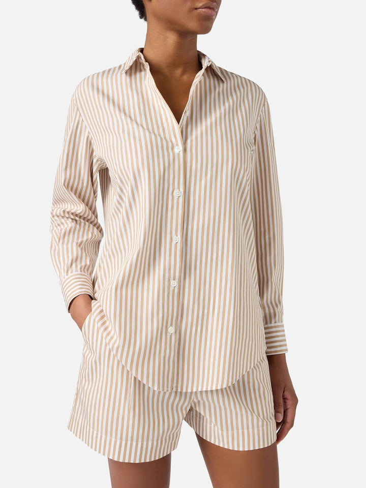 BRIGITTE WOMAN SHIRT BEACH STRIPES BEIGE MC2 SAINT BARTH