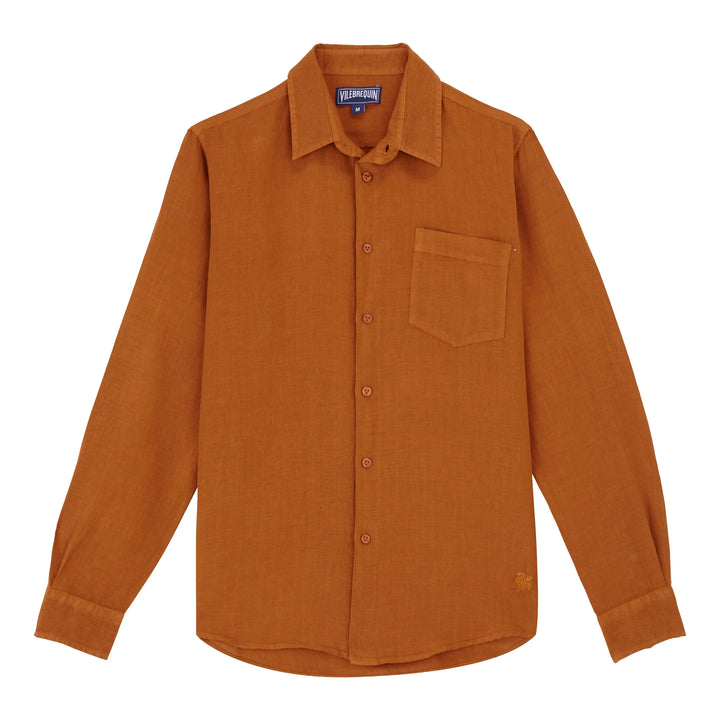 CHEMISE EN LIN CAROUBIS UNIE CARAMEL - BeachLife Concept