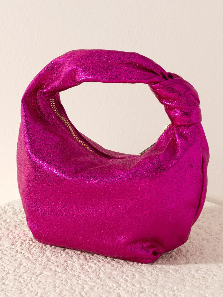 CHRISSY KNOTTED METALLIC TOP HANDLE BAG SHIRALEAH