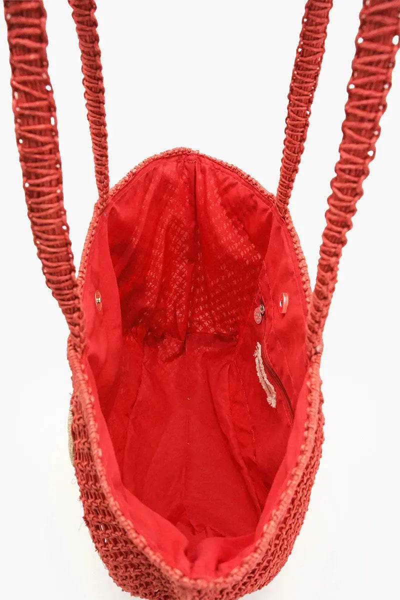 CIAO BELLA BEADED MACRAME JUTE TOTE AMERICA & BEYOND