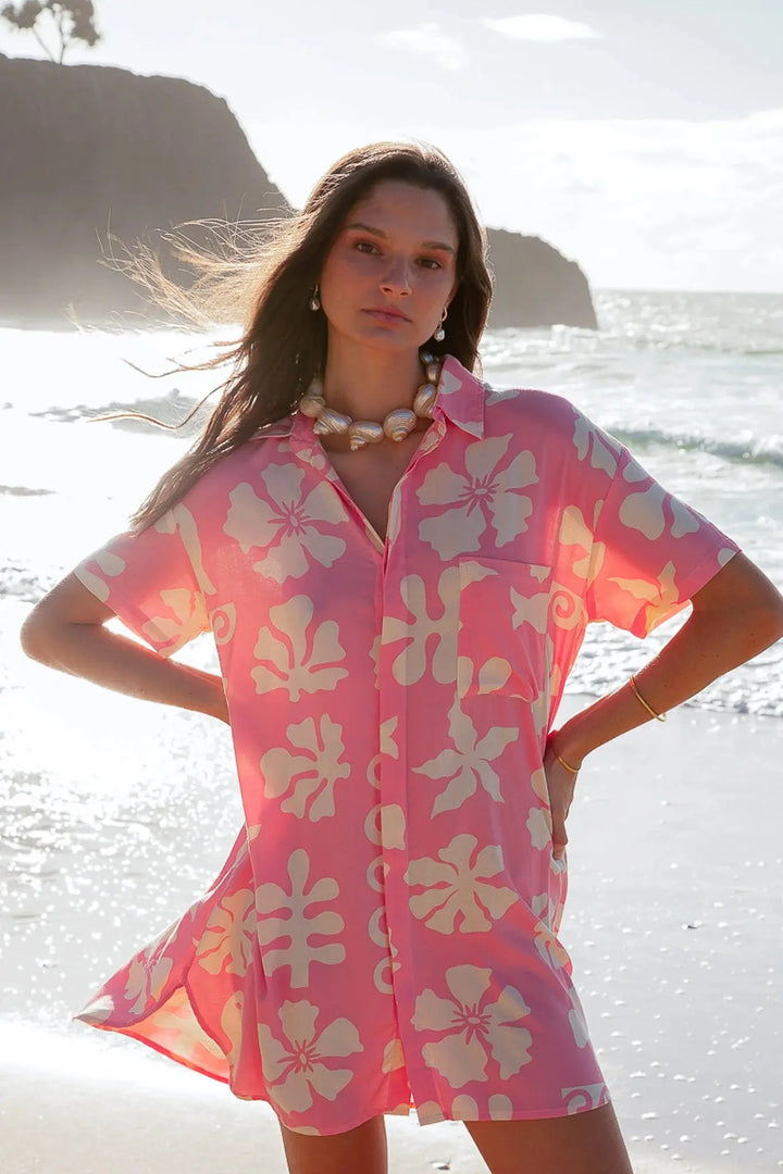 HIBISCUS PINK SHIRT DRESS BeachLife Concept