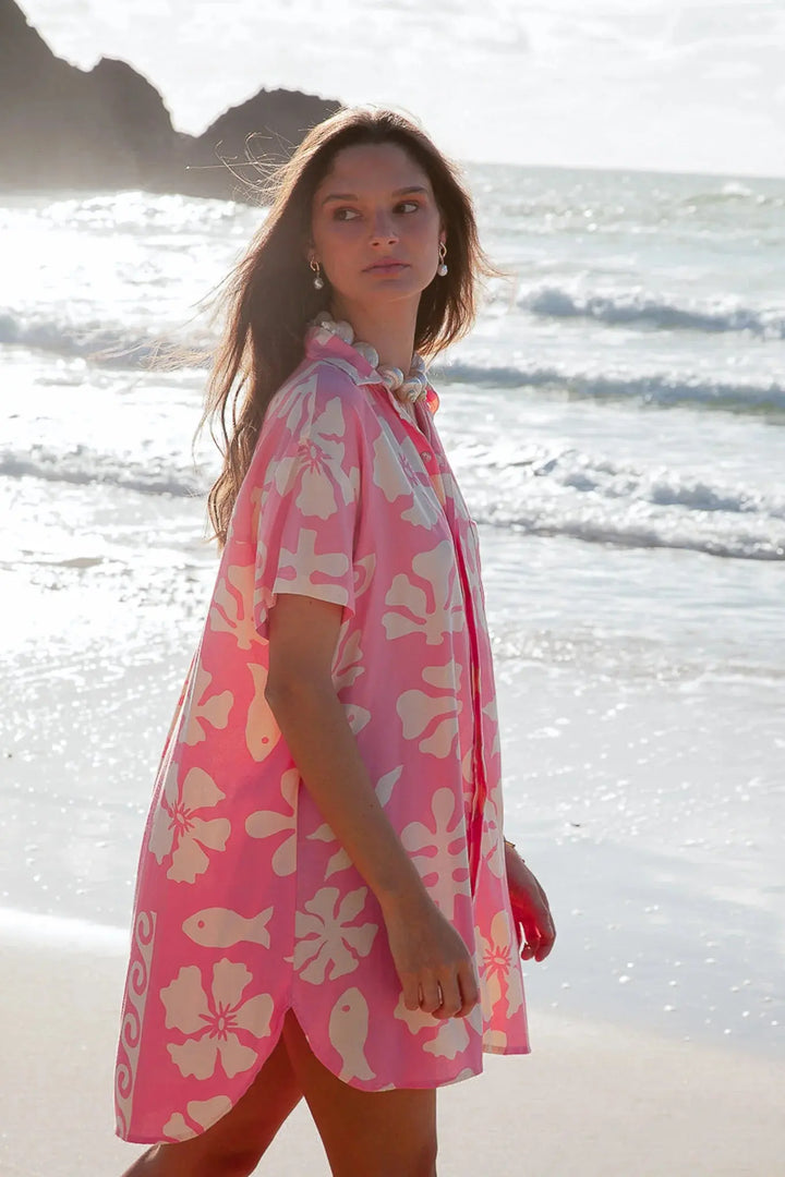 HIBISCUS PINK SHIRT DRESS BeachLife Concept