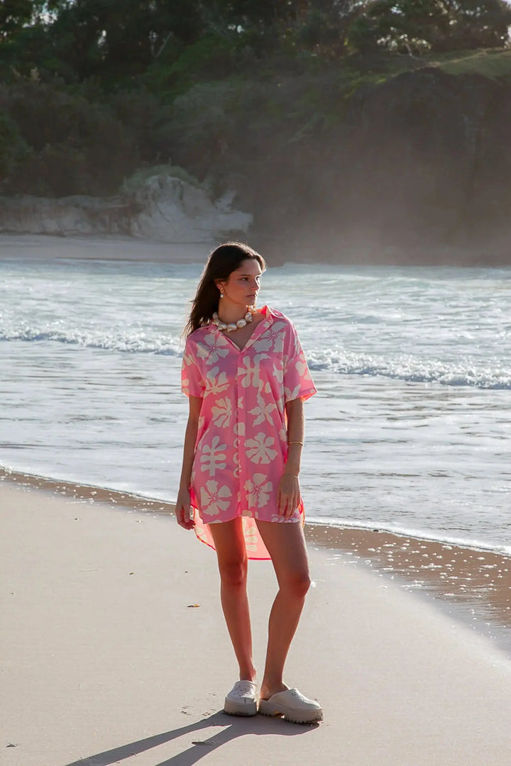 HIBISCUS PINK SHIRT DRESS BeachLife Concept