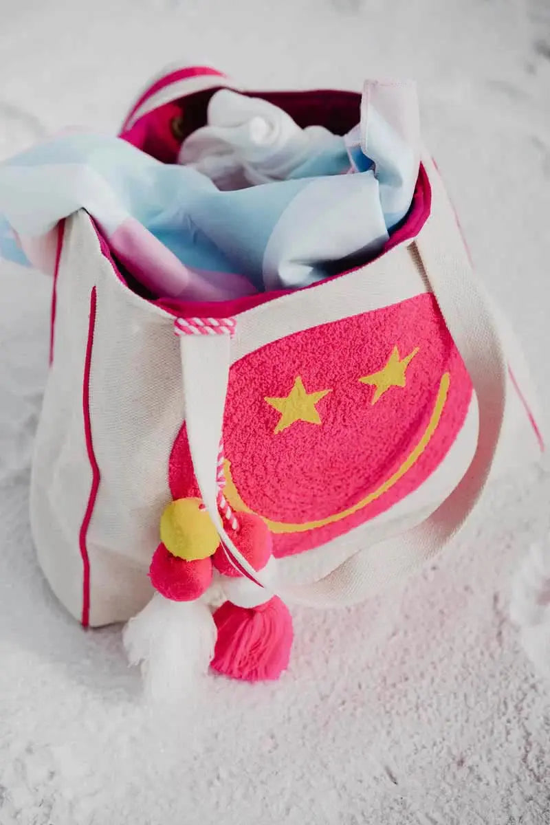 HOT PINK STAR EYE HAPPY FACE CANVAS TOTE BAG - BeachLife Concept