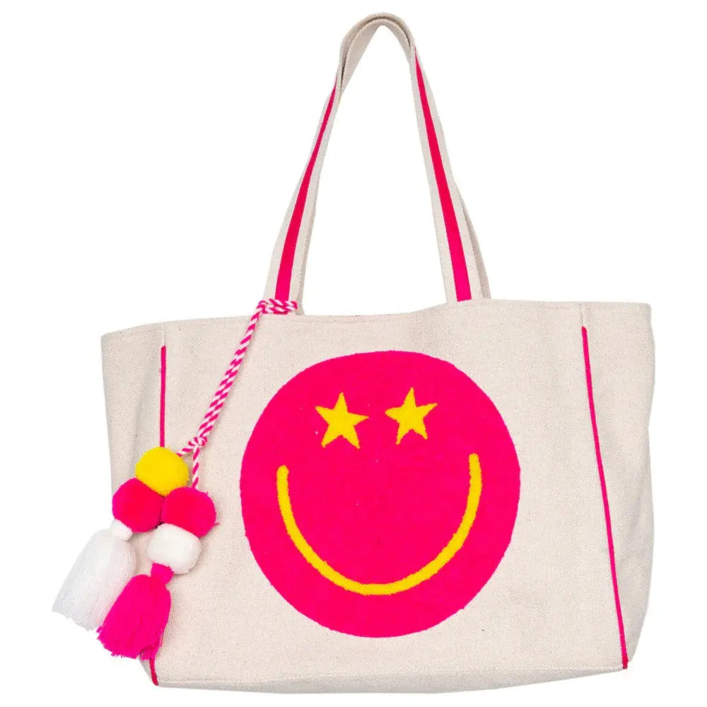 HOT PINK STAR EYE HAPPY FACE CANVAS TOTE BAG - BeachLife Concept