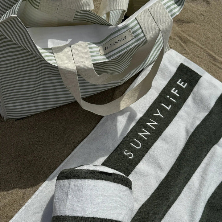 INFLATABLE BEACH PILLOW - THE VACAY OLIVE STRIPE - BeachLife Concept