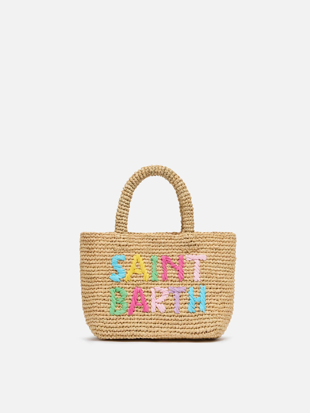 BEACH BAG RAFFIA MINI AVEC LOGO BRODE MULTICOULEUR