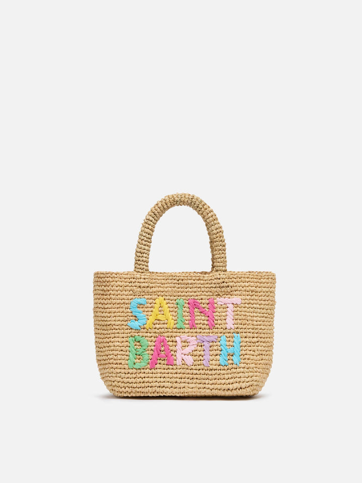 BEACH BAG RAFFIA MINI AVEC LOGO BRODE MULTICOULEUR
