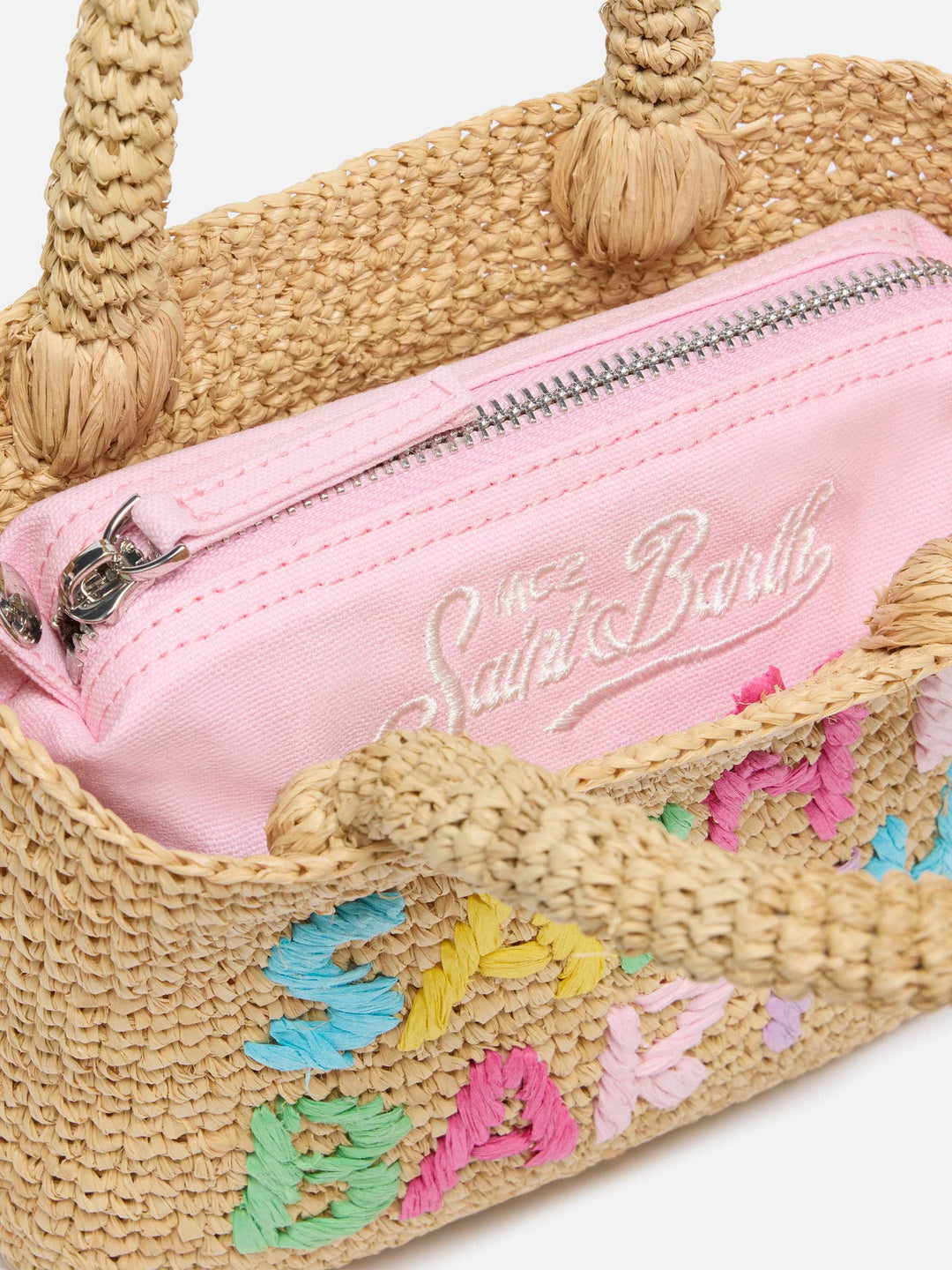 BEACH BAG RAFFIA MINI AVEC LOGO BRODE MULTICOULEUR