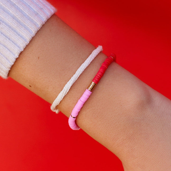PINK & RED VINYL DISC STRETCH BRACELET PURA VIDA