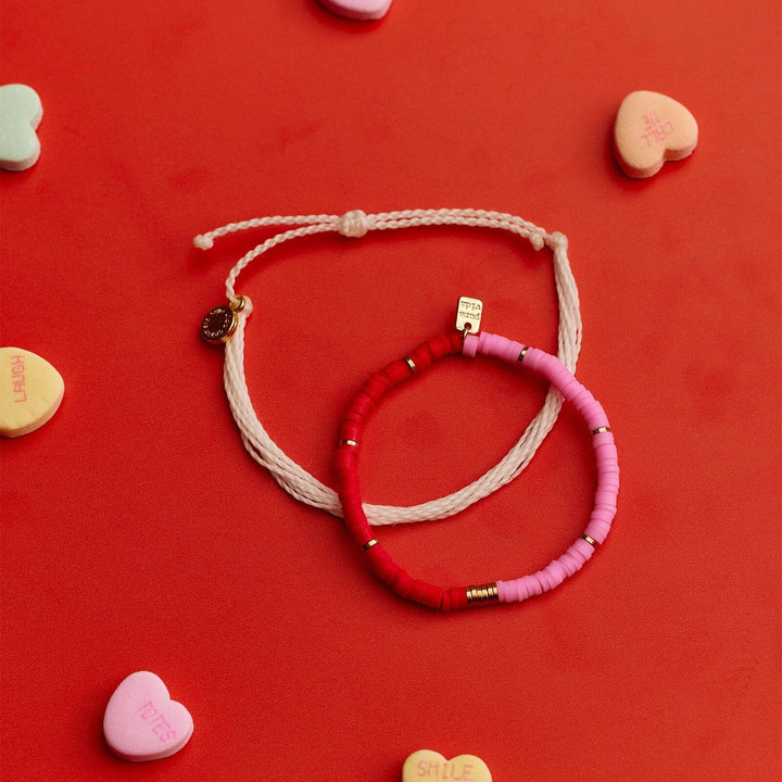 PINK & RED VINYL DISC STRETCH BRACELET PURA VIDA