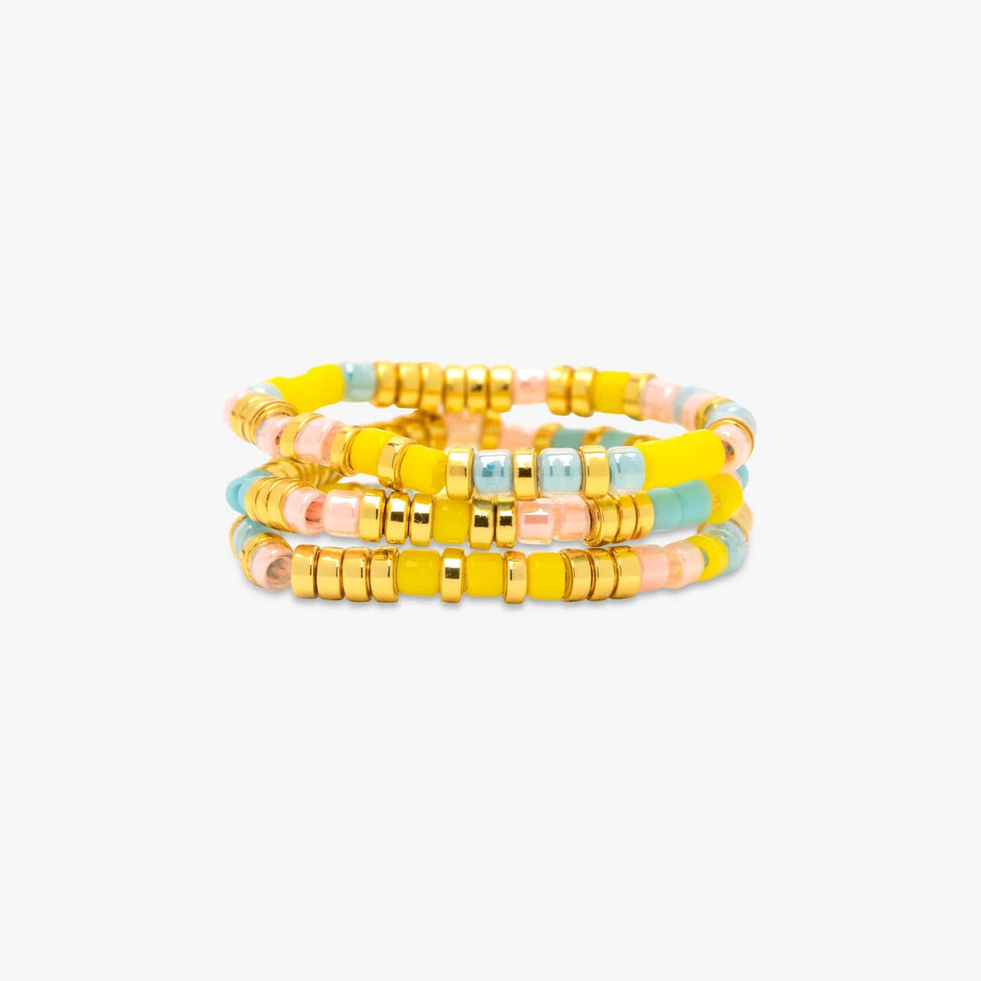 MIXED SEED BEAD GOLD RING SET OF 3 PURA VIDA