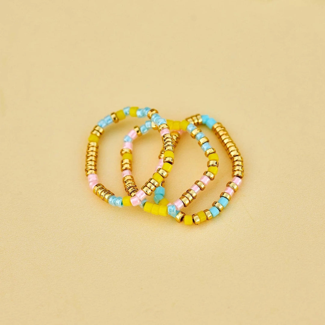 MIXED SEED BEAD GOLD RING SET OF 3 PURA VIDA