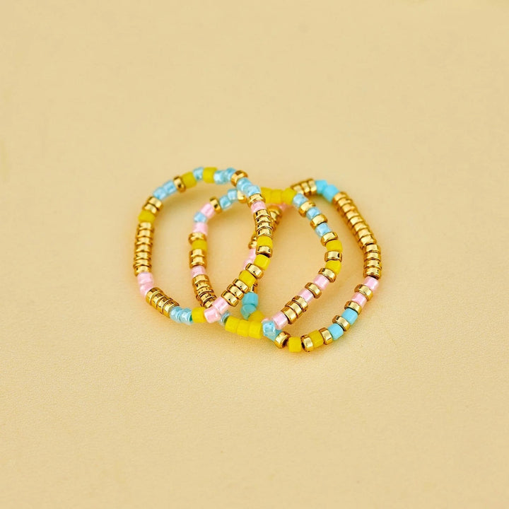MIXED SEED BEAD GOLD RING SET OF 3 PURA VIDA